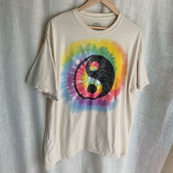 Tie Dye Yin Yang Graphic Tee Mens Size XL Vintage Y2K Festival Hippie Boho DOM - Picture 5 of 15